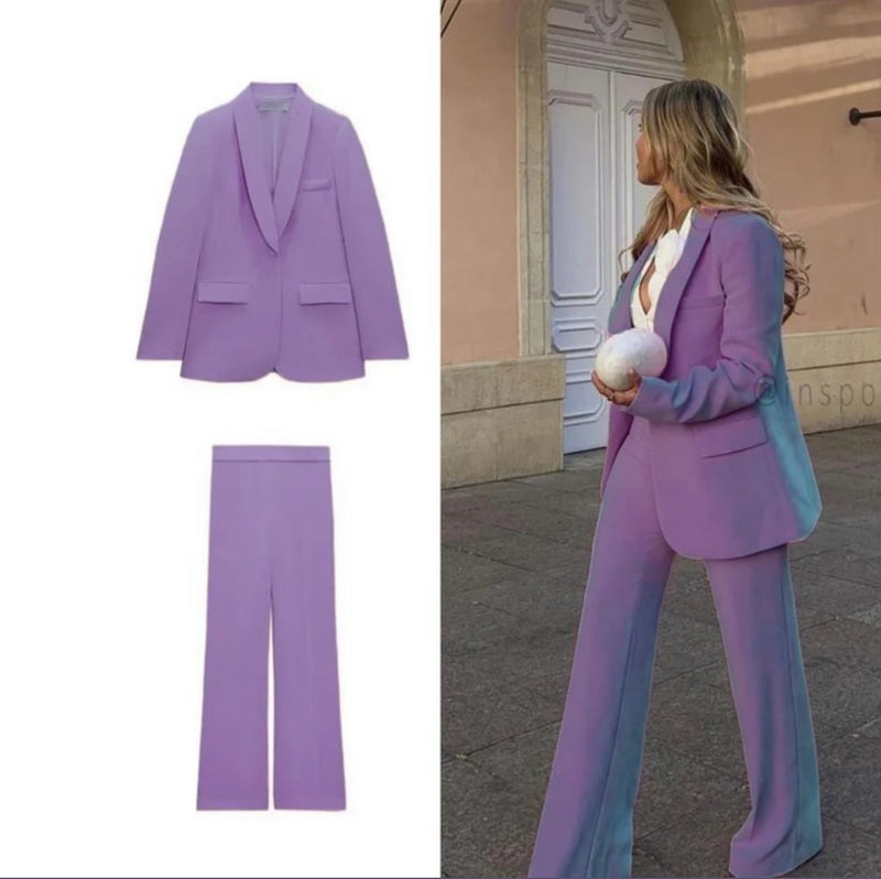 Tailleur blazer con pantaloni palazzo più camicia bianca Made in Italy taglie dalla 38 alla 56