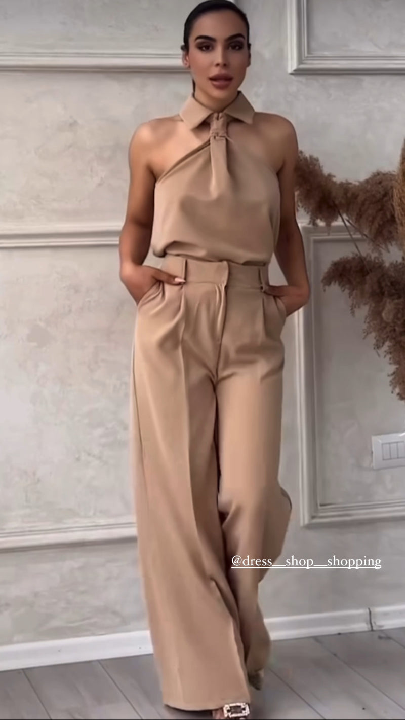 Jumpsuit colletto con nodo  gravata