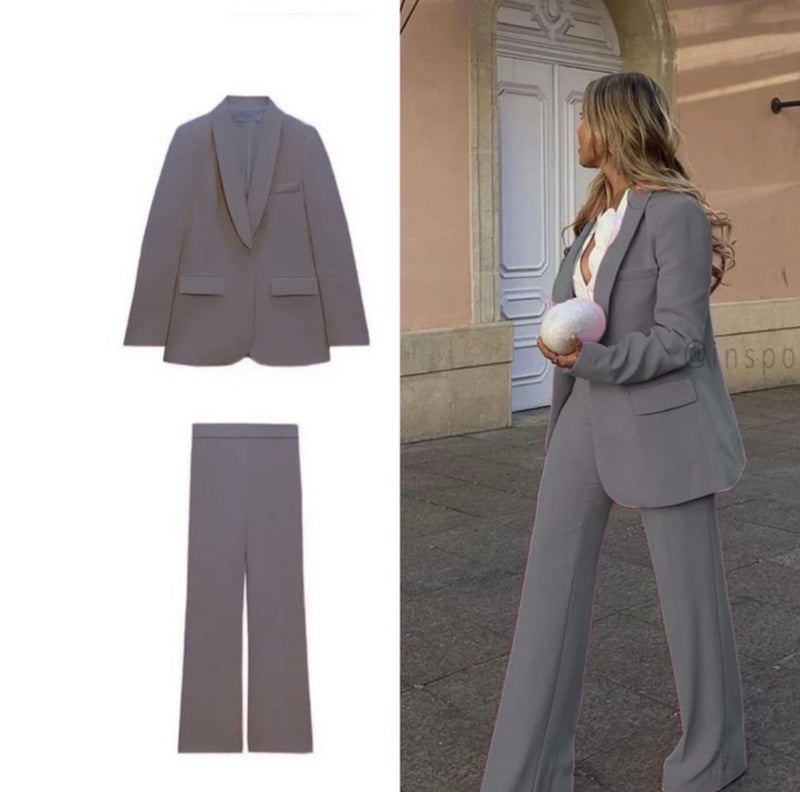 Tailleur blazer con pantaloni palazzo più camicia bianca Made in Italy taglie dalla 38 alla 56