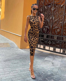 Dress cool leopardato in lycra