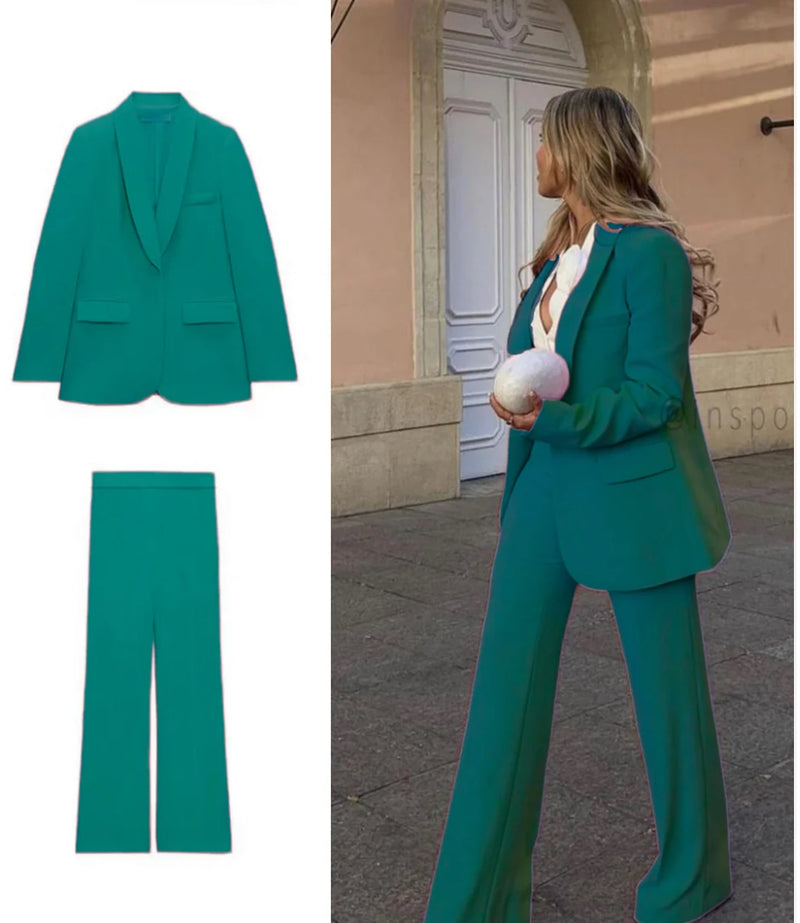 Tailleur blazer con pantaloni palazzo più camicia bianca Made in Italy taglie dalla 38 alla 56