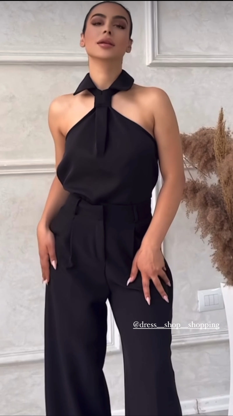 Jumpsuit colletto con nodo  gravata