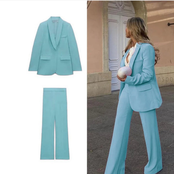 Tailleur blazer con pantaloni palazzo più camicia bianca Made in Italy taglie dalla 38 alla 56